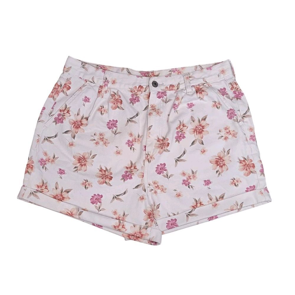 American Eagle Outfitters White Cotton Pink Floral Print‎ Denim Shorts Size 14